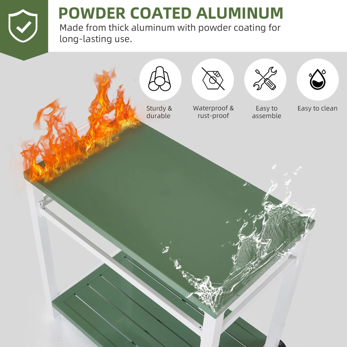 Outdoor Dining Cart Table Aluminum Grill Table with Wheels J409