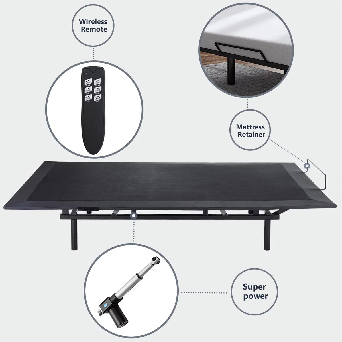 Queen Size Adjustable Bed Base Frame with Wireless Remote Control G177200