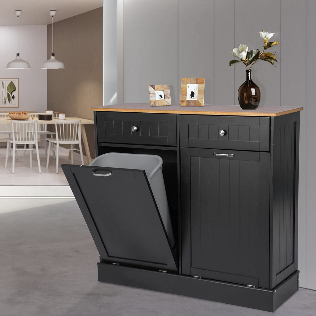 Double Tilt Out Kitchen Trash Cabinet with Two Wood Drawers N522