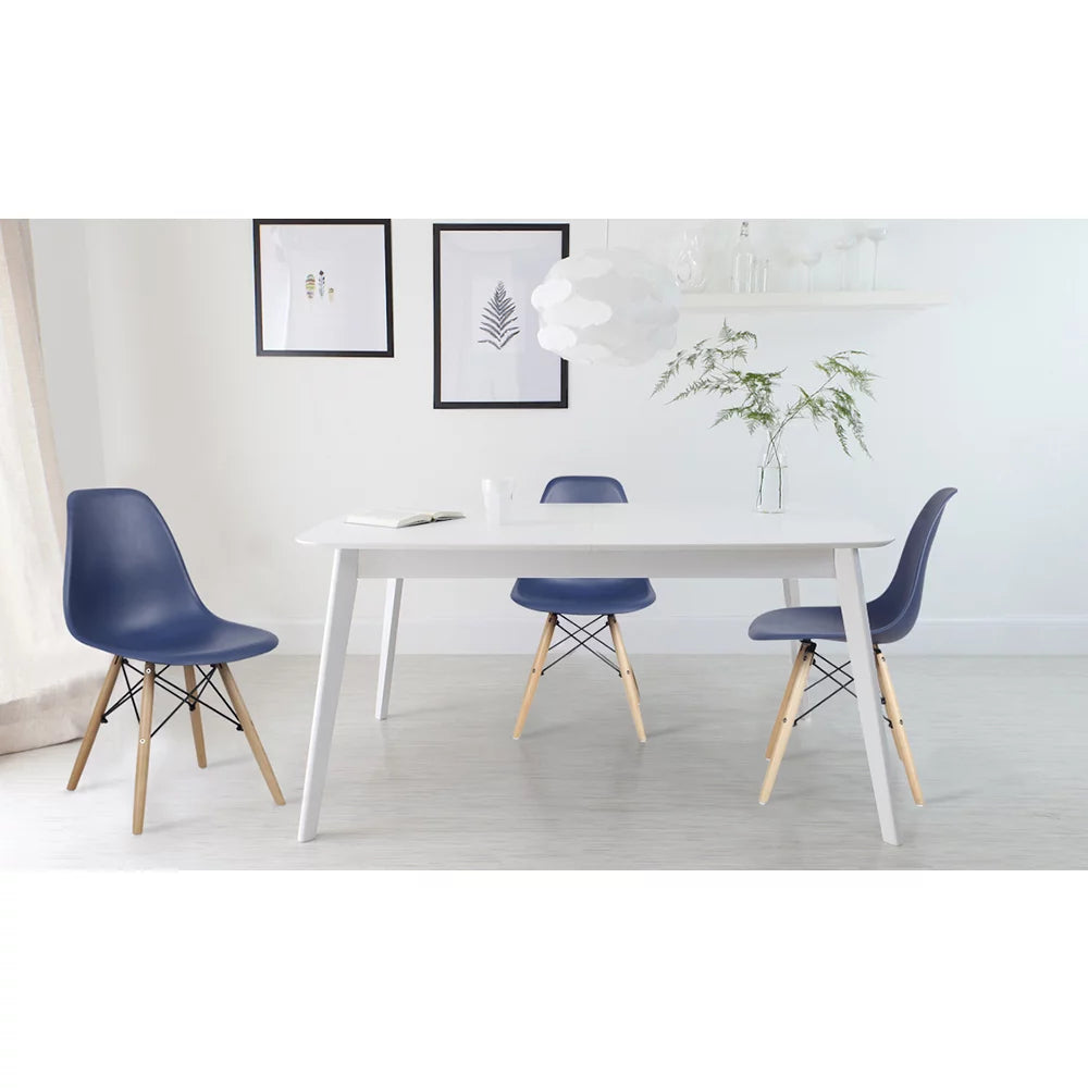 Blue Plastic Dining Chairs with Wood Legs, Set of 4 E800