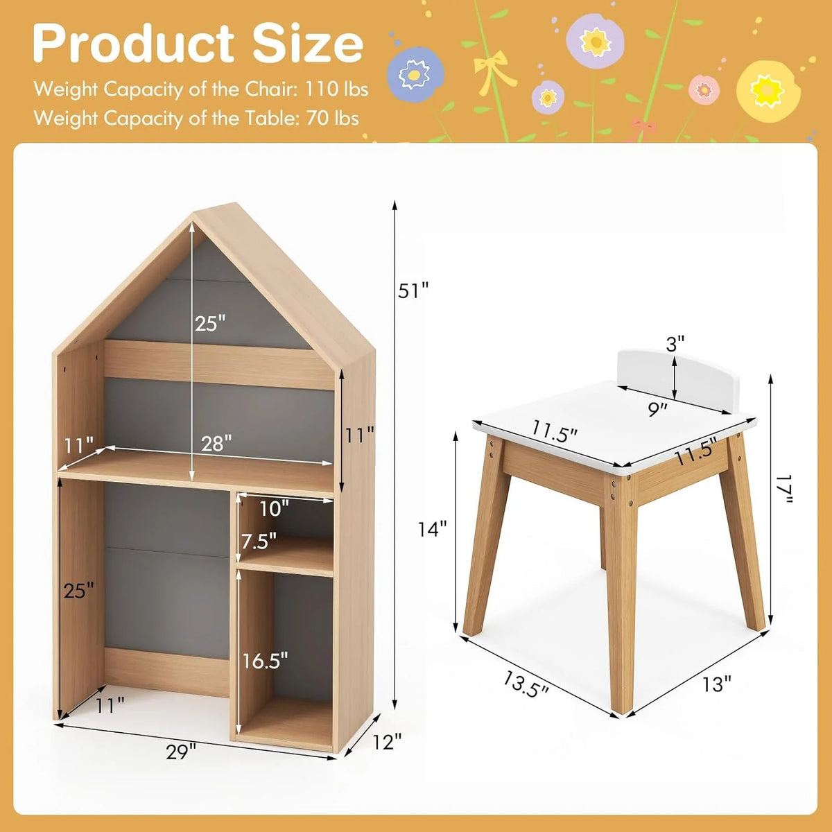 Kids Grey 2-in-1 Wooden Table and Chair Set with Blackboard Z6117