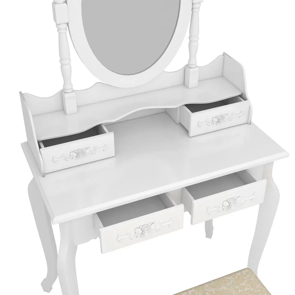 White Vanity Table Set with Mirror and 4 Drawers H637303
