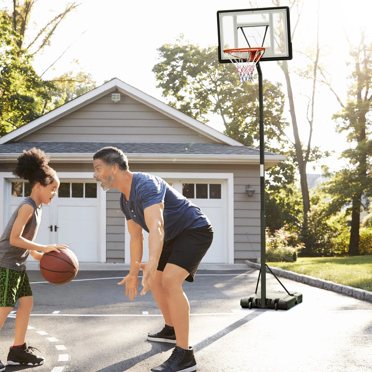 Portable Basketball Hoop Stand with 34 In. Backboard, Wheels, Height Adjustable 8 Ft. to 10 Ft. J4276