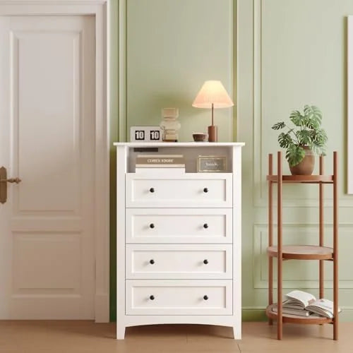 White 4 Drawer Dresser with LED Lights and Charging Station K936