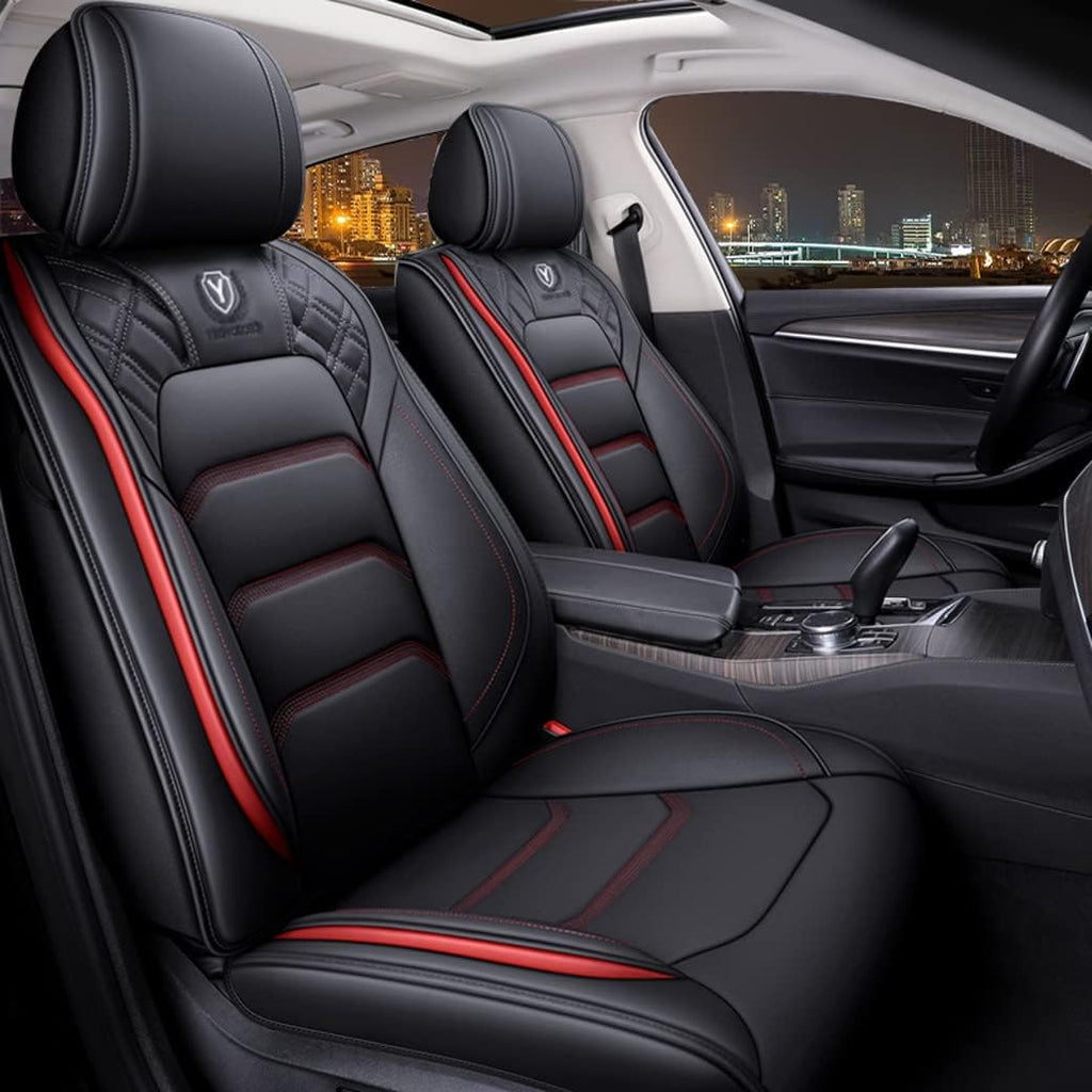Leather Car Seat Covers 5 Seats Full Set Black Pink Q613675