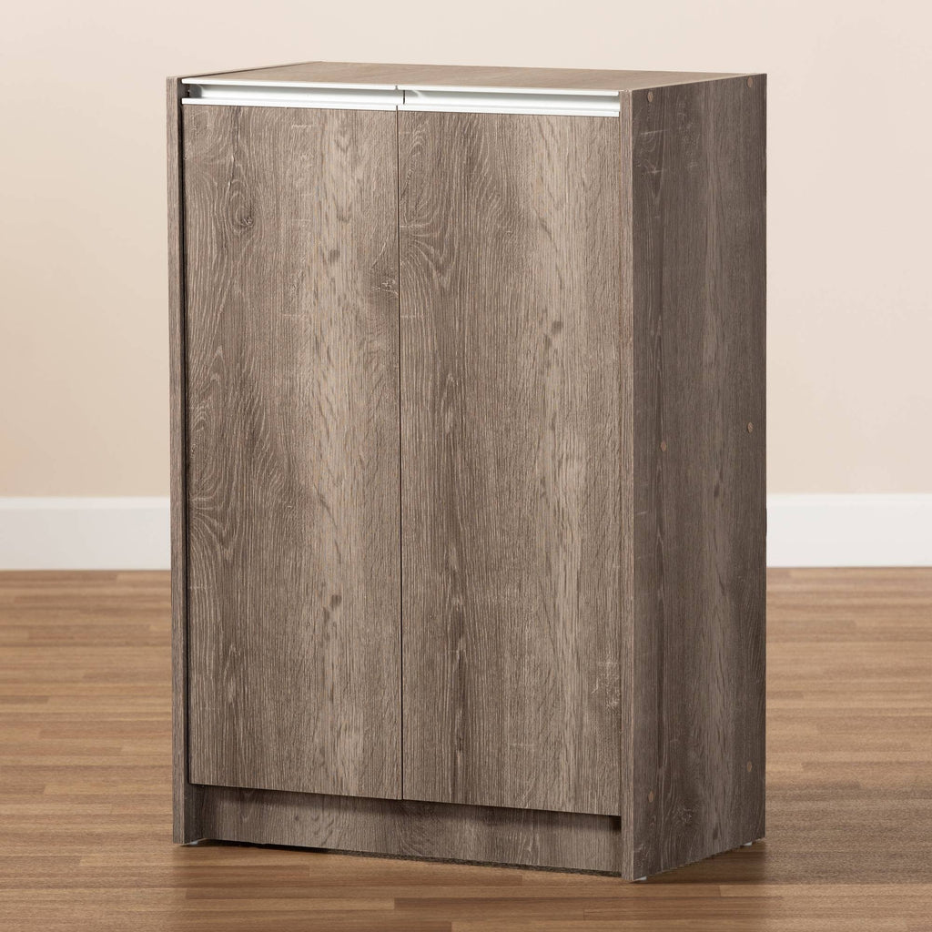 Weathered Oak Finished Wood 2-Door Shoe Cabinet E1709