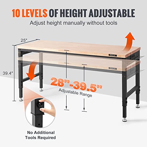 60" Adjustable Heavy Duty Workbench 2000 LBS with Power Outlets P49902