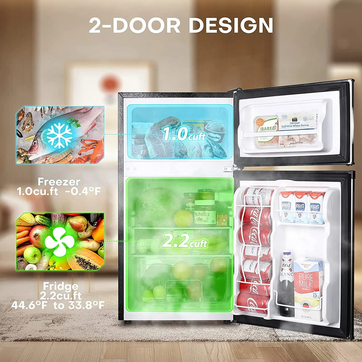 3.2 Cu.ft Double Door Mini Fridge with Freezer V431
