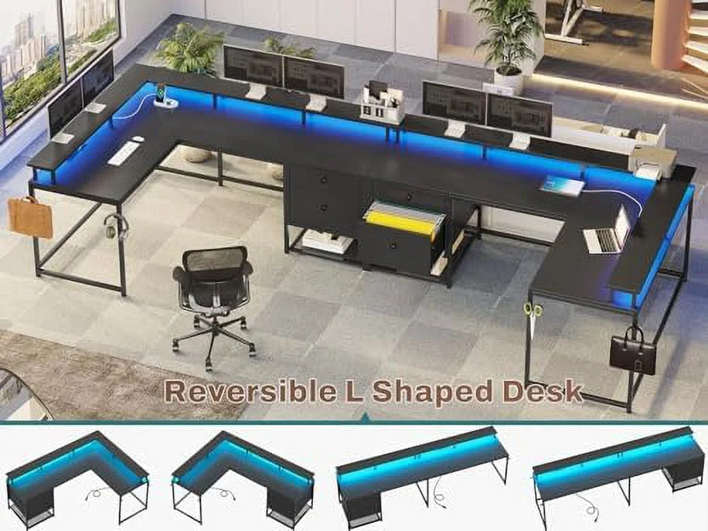 Black L Shaped Corner Computer Desk with Drawers U216384