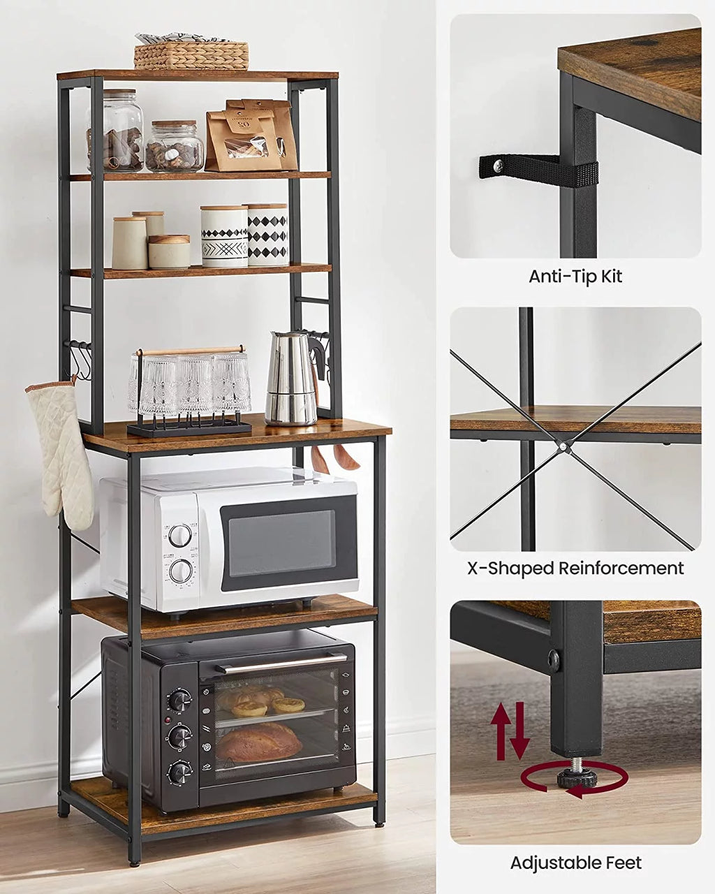6-Tier Kitchen Shelves with 6 Hooks E6137