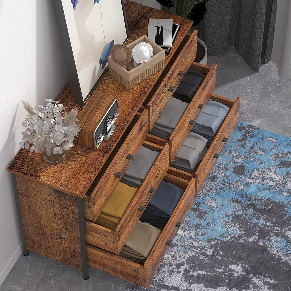 6 Drawer Double Dresser Industrial Wood Storage Dresser V8354
