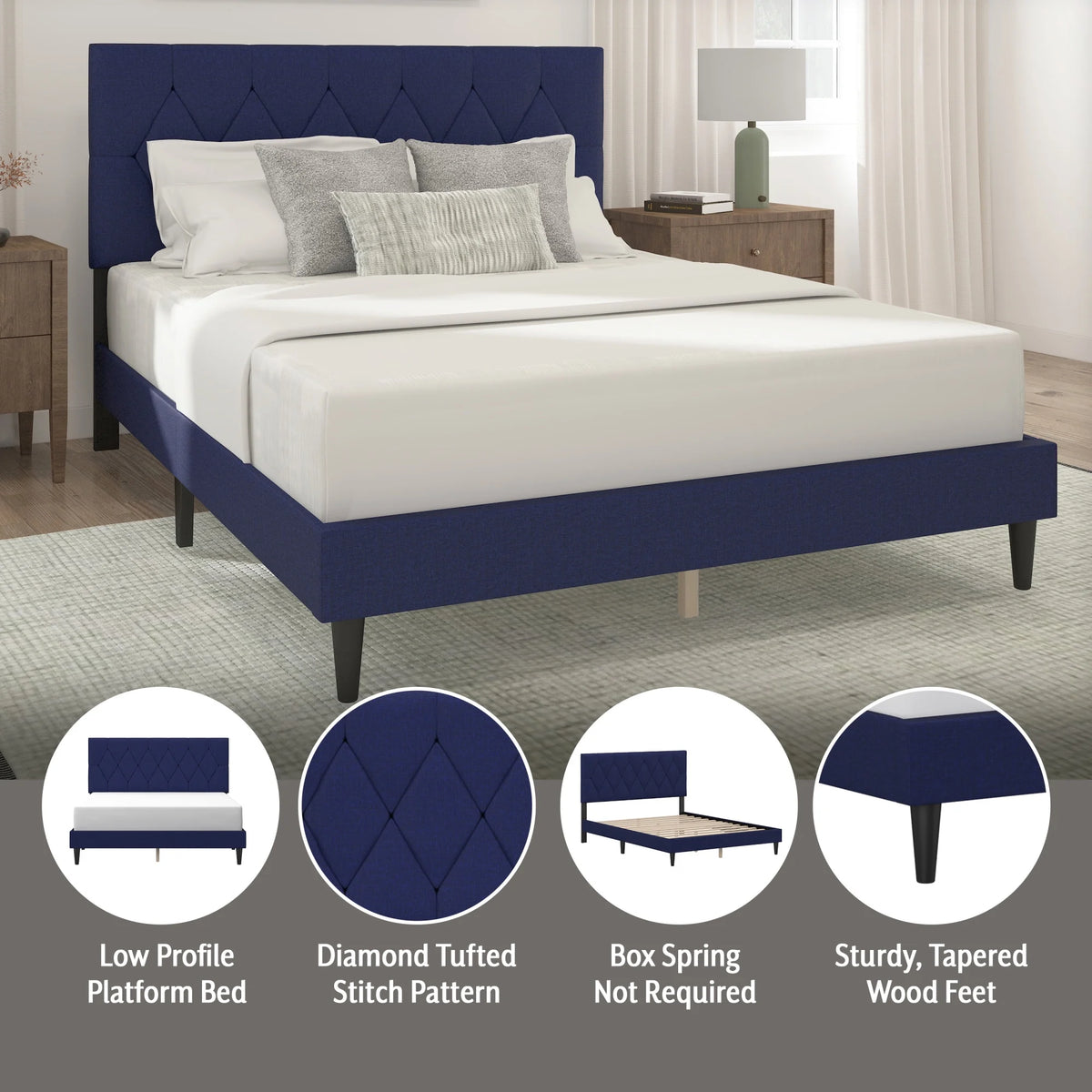 Gray Diamond Tufted Upholstered Queen Platform Bed N5264