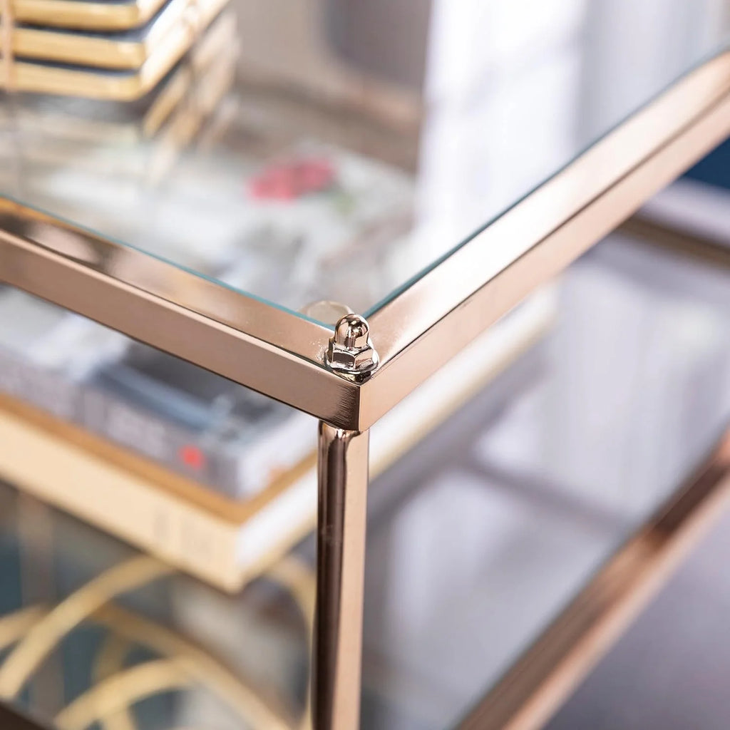 Mirrored Side Table, 3-Tier, Copper N8209