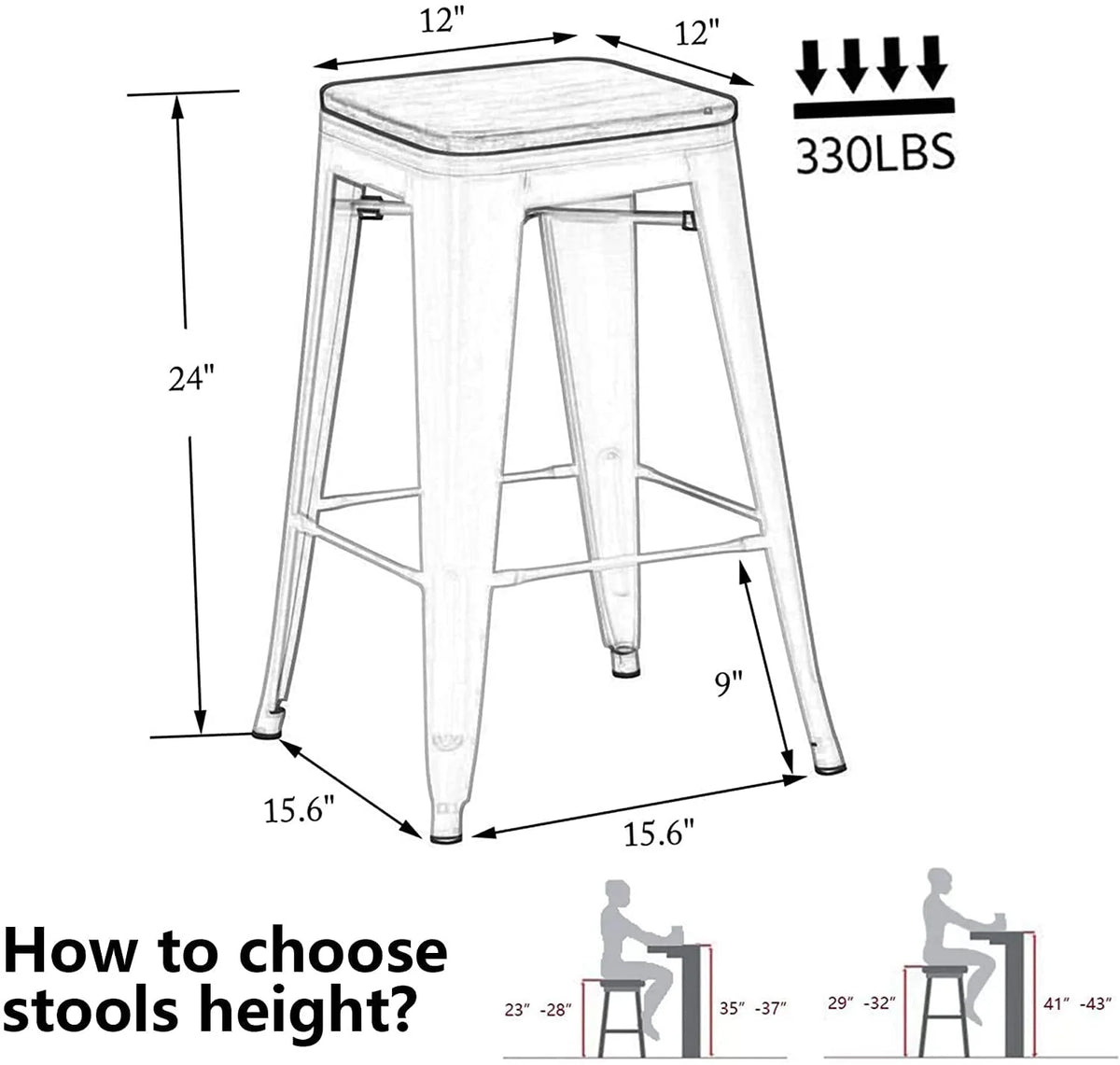 Set of 4 Metal Bar Stools Wood Seat Backless Q3484