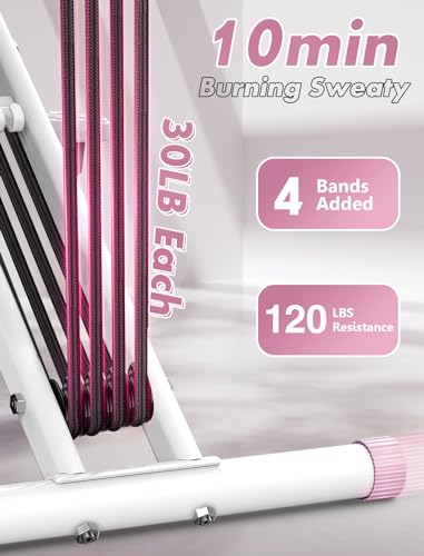 Pink Foldable Rowing Machine with 4 Resistance Bands G42822