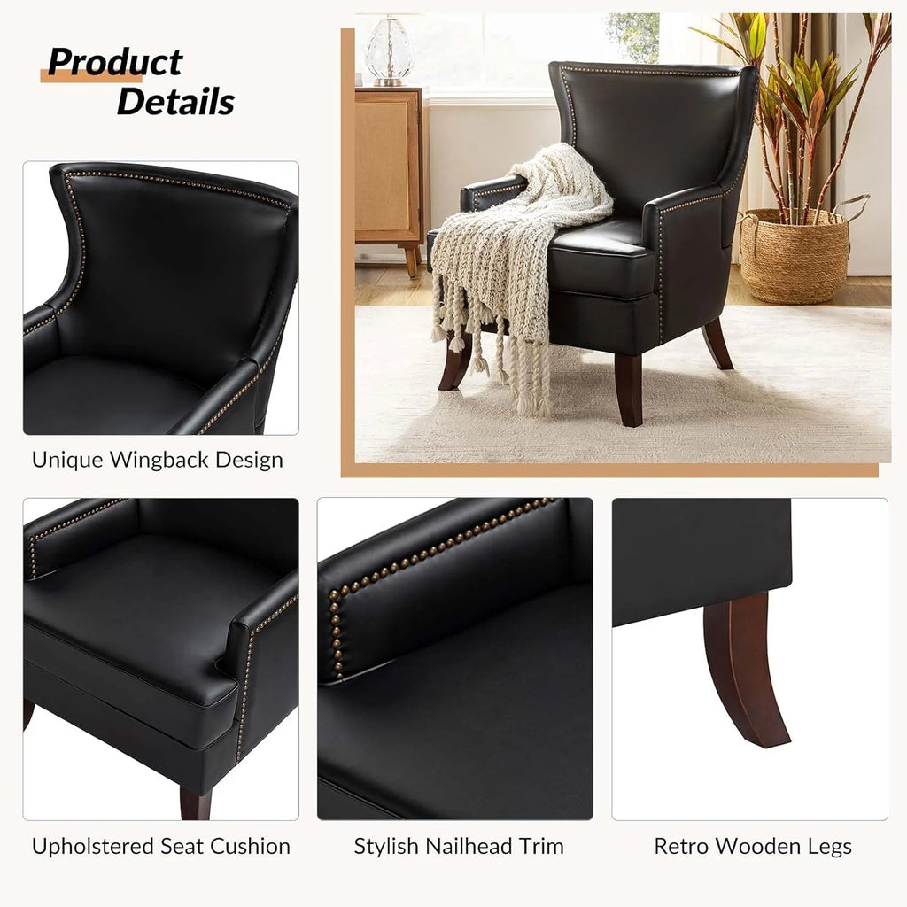 Black Faux Leather Wingback Accent Chairs Set Of 2 U293
