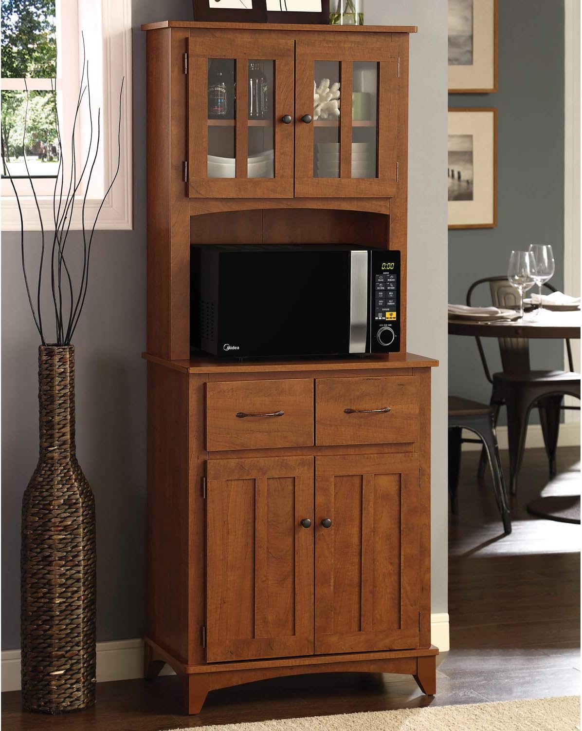 Charcoal Microwave Storage Stand with Double Door Cabinets R801169