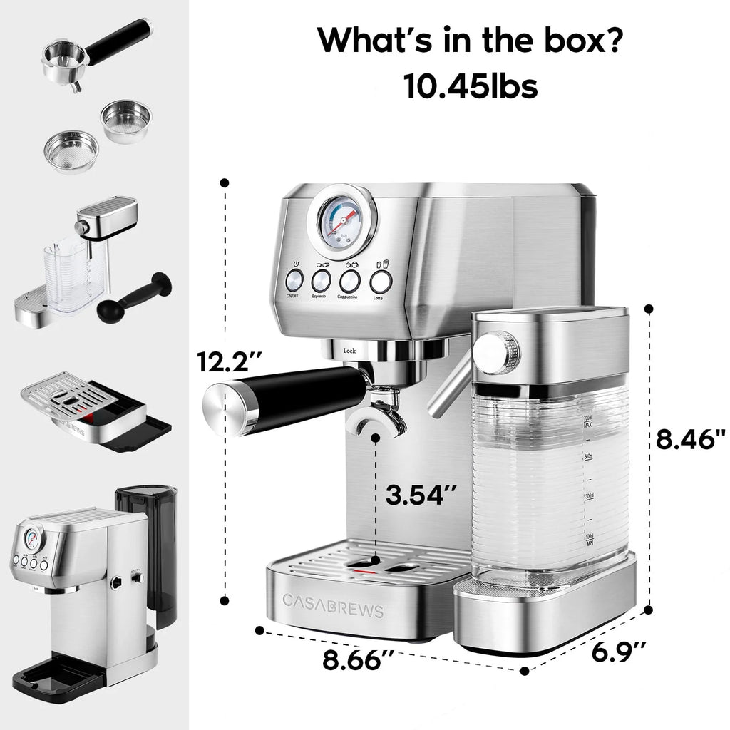 20 Bar Stainless Steel Espresso Machine with Milk Tank P2505