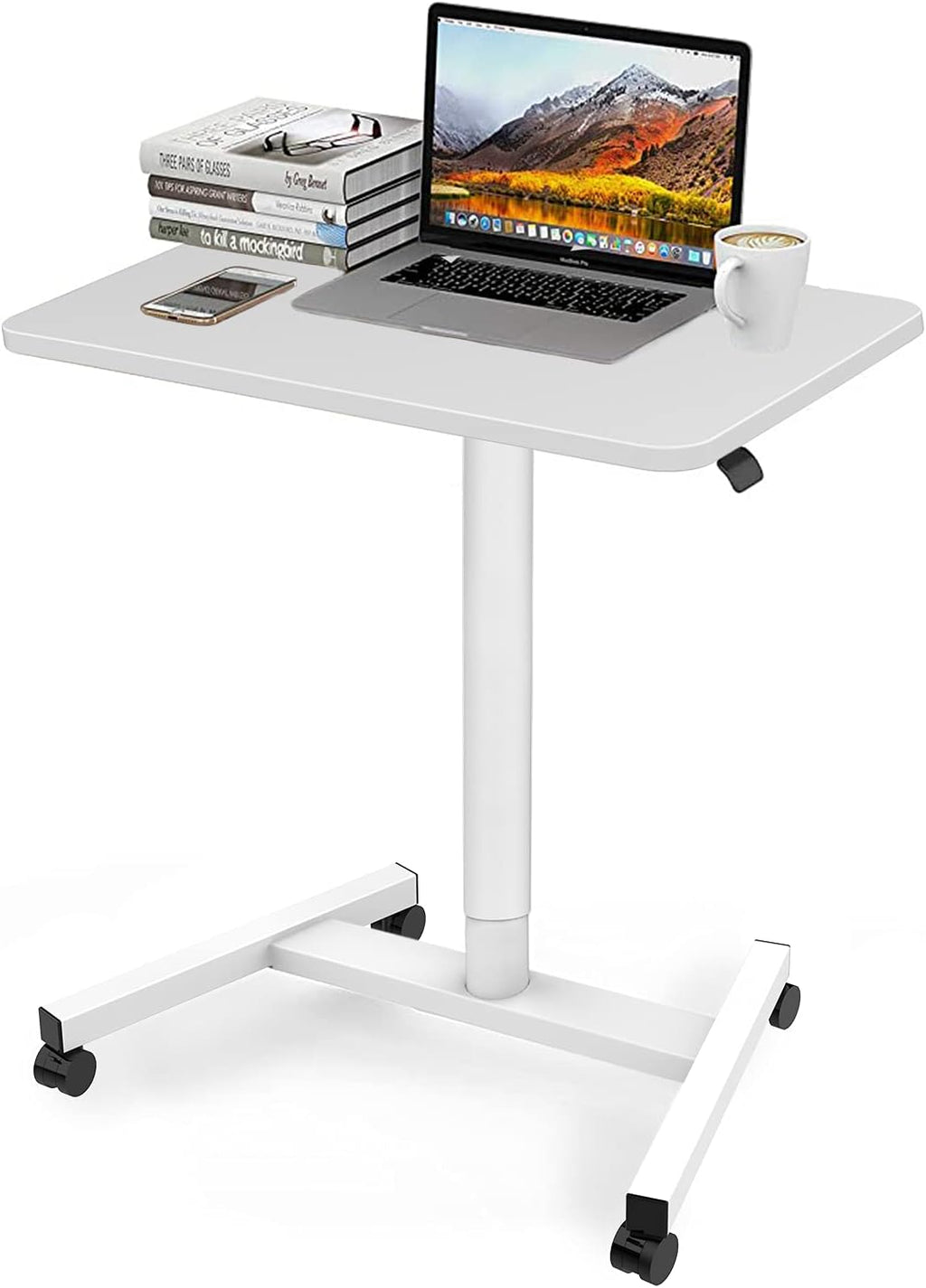 White Adjustable Rolling Laptop Desk Cart E634