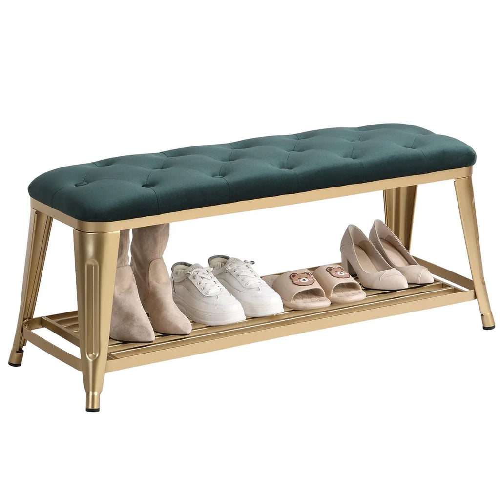 Shoe Storage Bench with Velvet Seat and Gold Legs P12579