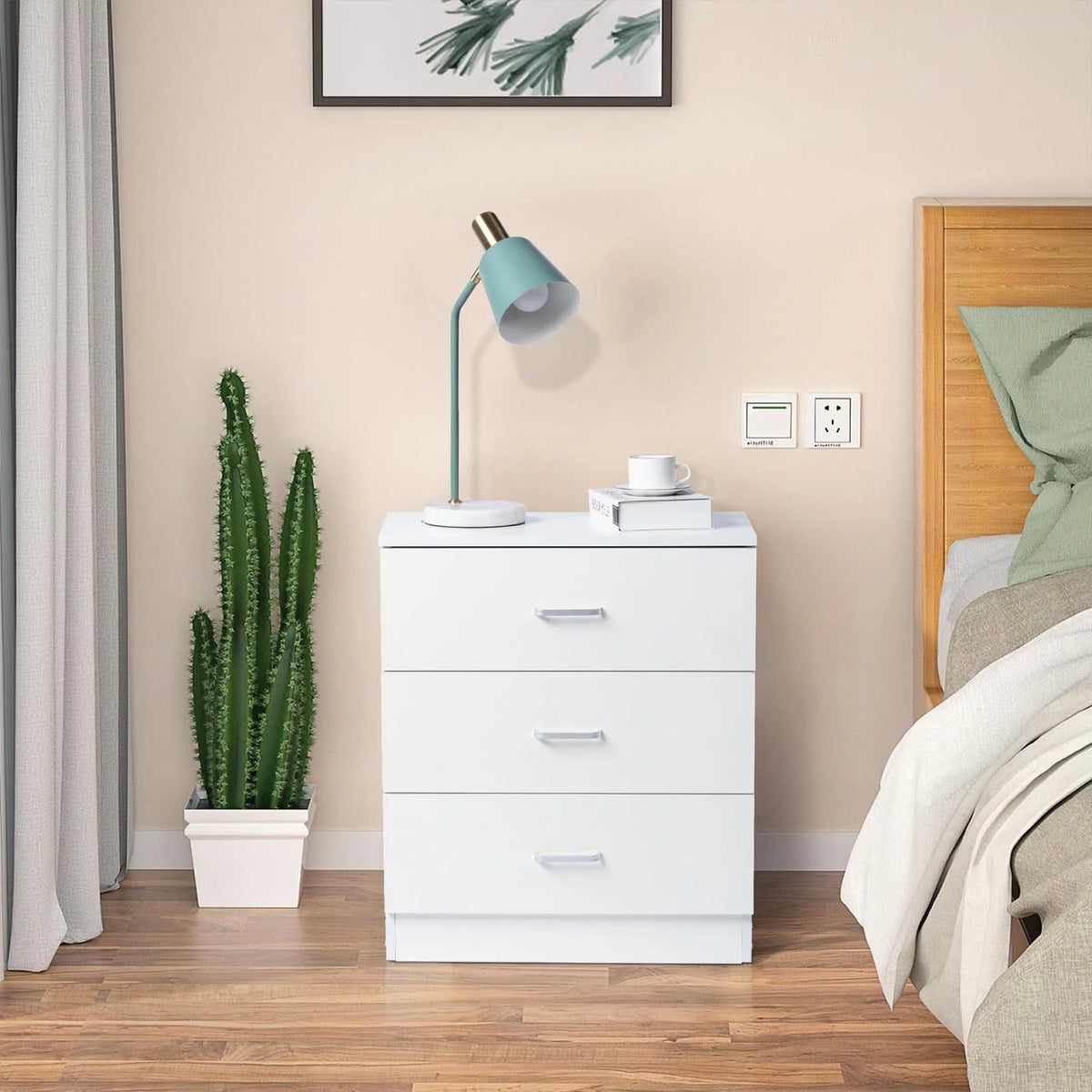 Set of 2 White 3 Drawer Dresser T6916