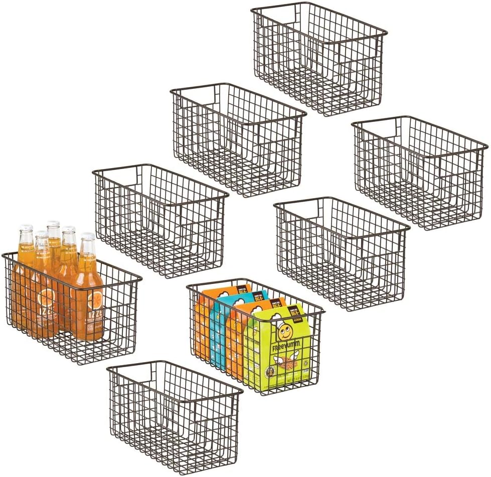 Metal Wire Storage Bin Baskets with Handles 8 Pack Black P607