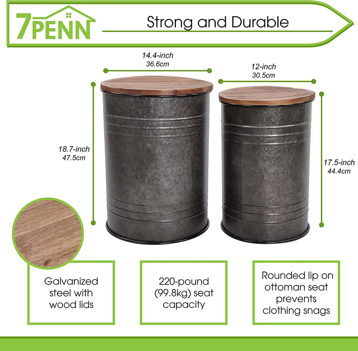 2pk Galvanized Metal Barrel Side Table Ottoman Set O811362