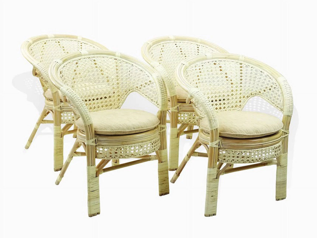 Set of 4 White Wash Rattan Wicker Dining Armchairs R120