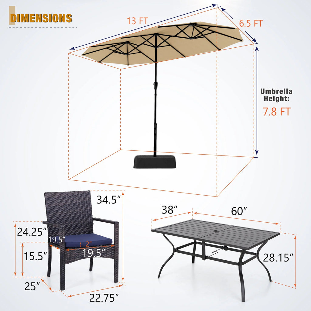 8-Piece Outdoor Patio Set with 13 ft Navy Umbrella I6767
