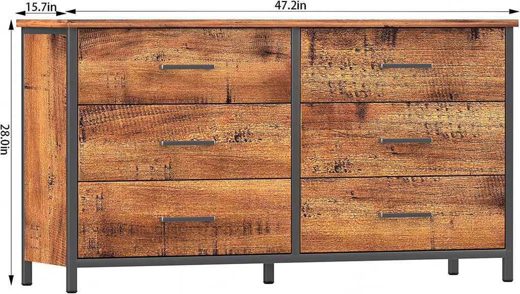 6 Drawer Double Dresser Industrial Wood Storage Dresser V8354