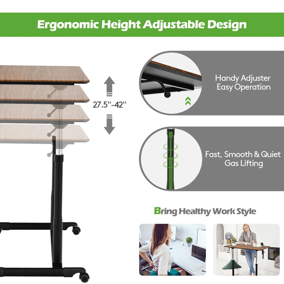 Height Adjustable Standing Desk with Lockable Casters O42082