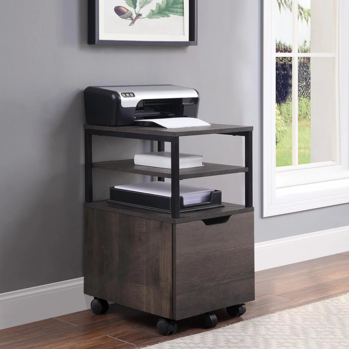 Wood 1-Drawer Mobile Storage Cart N678