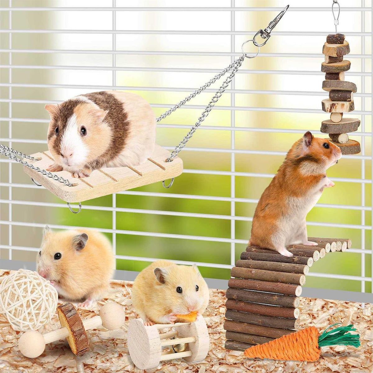 Hamster Chew Toys Set Small Animal Molar Toys Teeth Care Wooden Accessories S5444