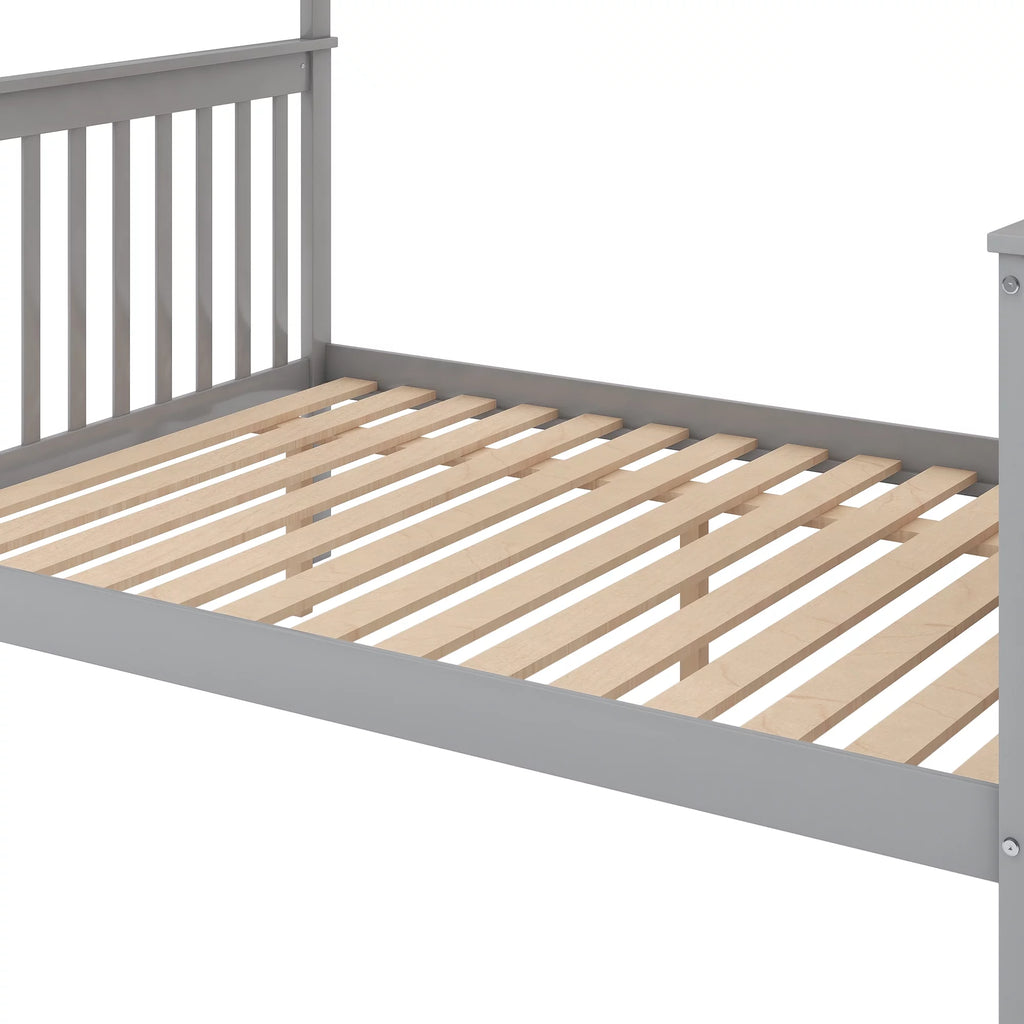 Gray Wood Twin over Full Bunk Bed with Stairs and Storage Shelf P126