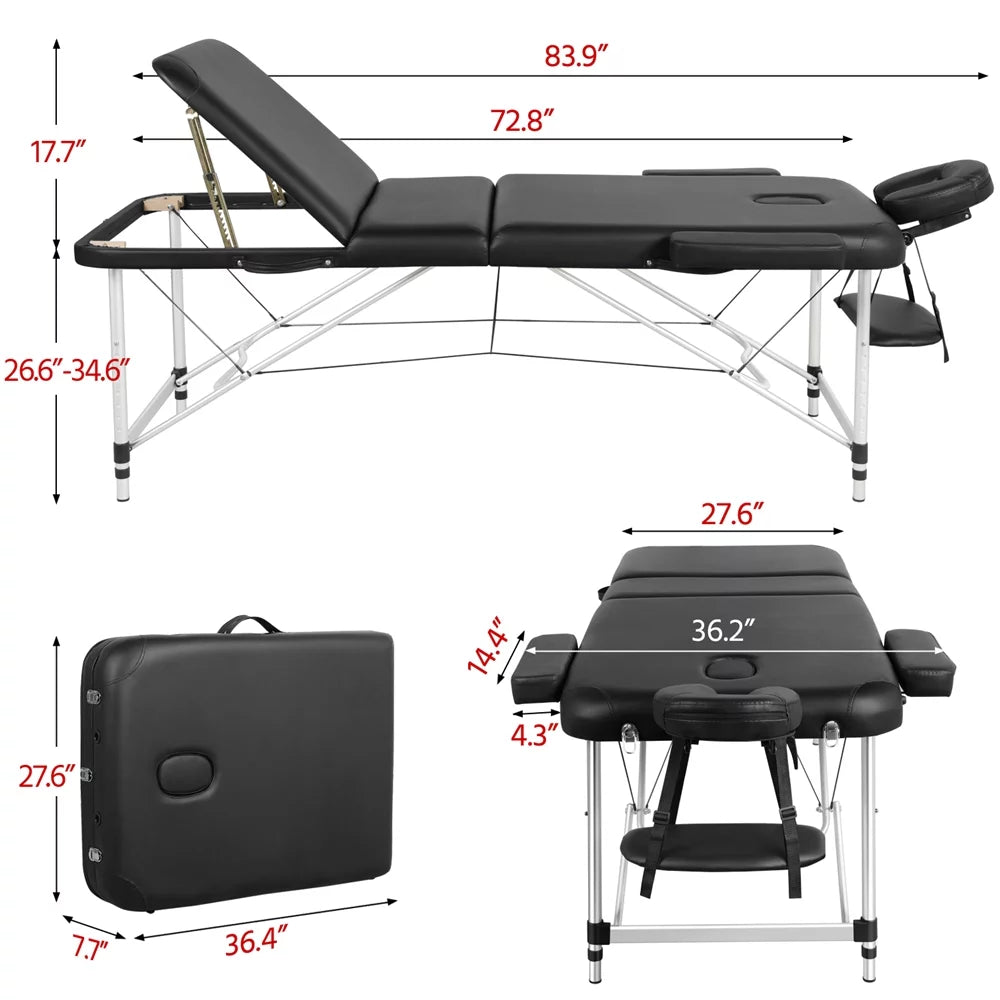 27.6'' Wide Adjustable 3 Fold Aluminum Massage Table A872033