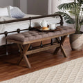 Chocolate Velvet Fabric and Dark Brown Finished Wood Bench Y617018