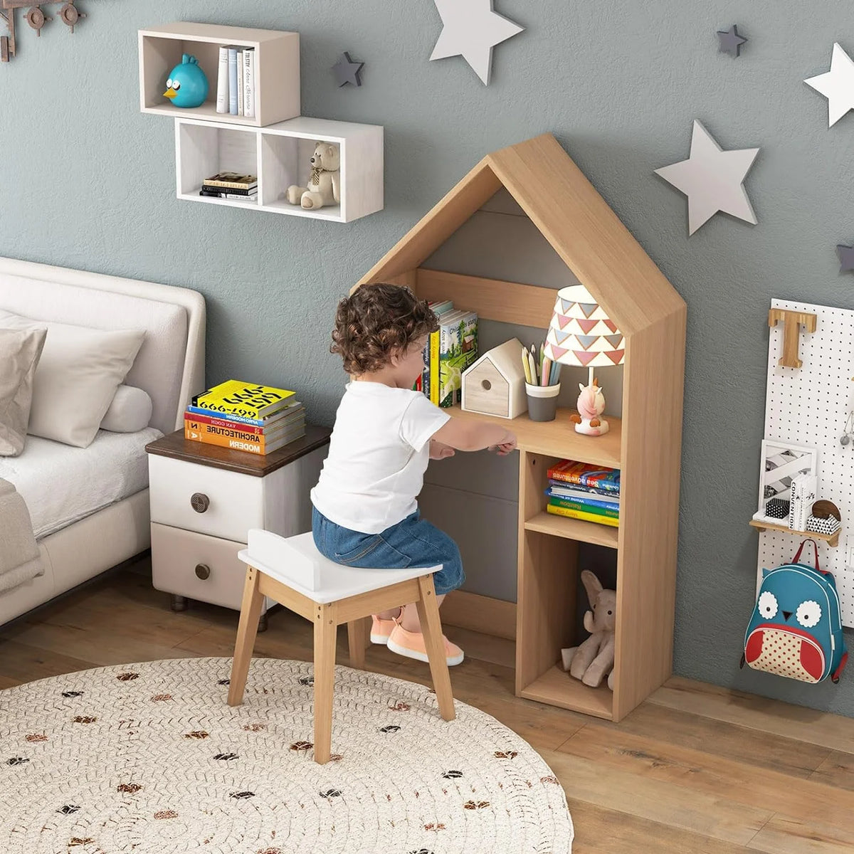 Kids Grey 2-in-1 Wooden Table and Chair Set with Blackboard Z6117