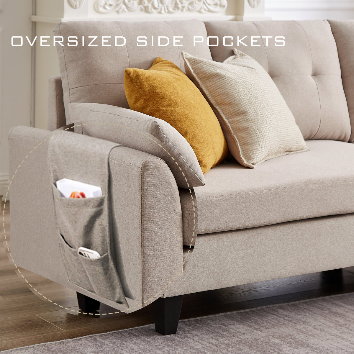 Modern Sectional Sofa with Reversible Chaise L Shaped 4-Seat Convertible Sofa P65308