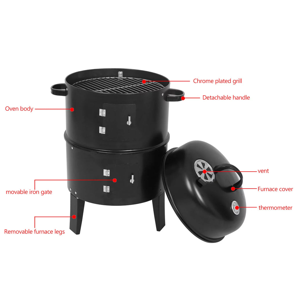 Detachable 3-in-1 Vertical Charcoal BBQ Smoker Grill W349842