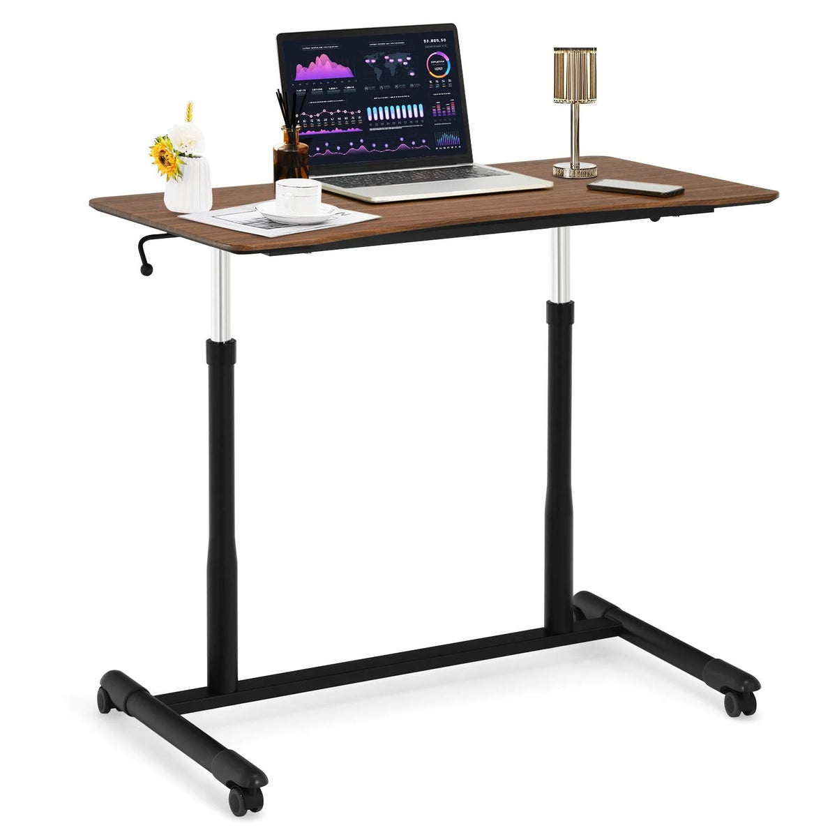 Height Adjustable Standing Desk with Lockable Casters O42082