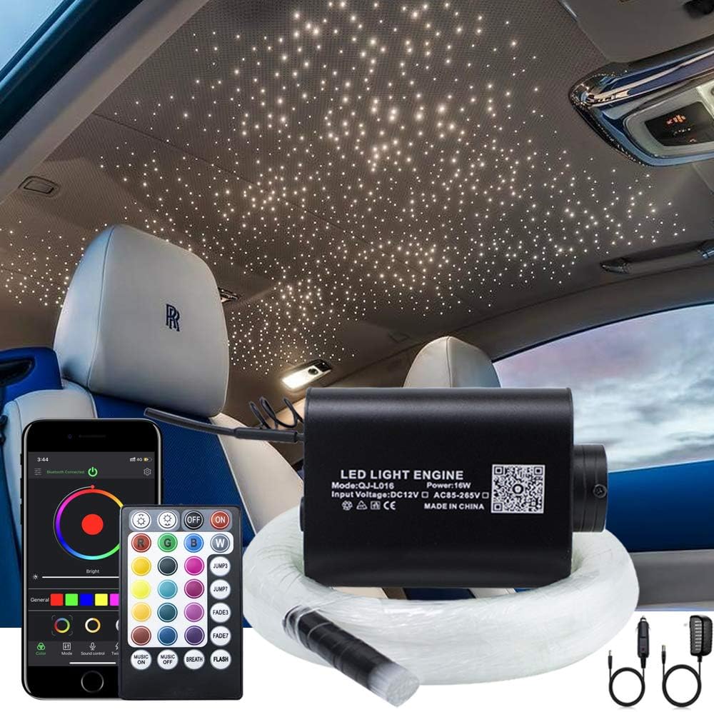 16W Fibre Optic Star Ceiling Light Kit RGBW Sound Sensor with Remote and Fiber Cable 550pcs 0.75mm 13.1ft/4m R62082