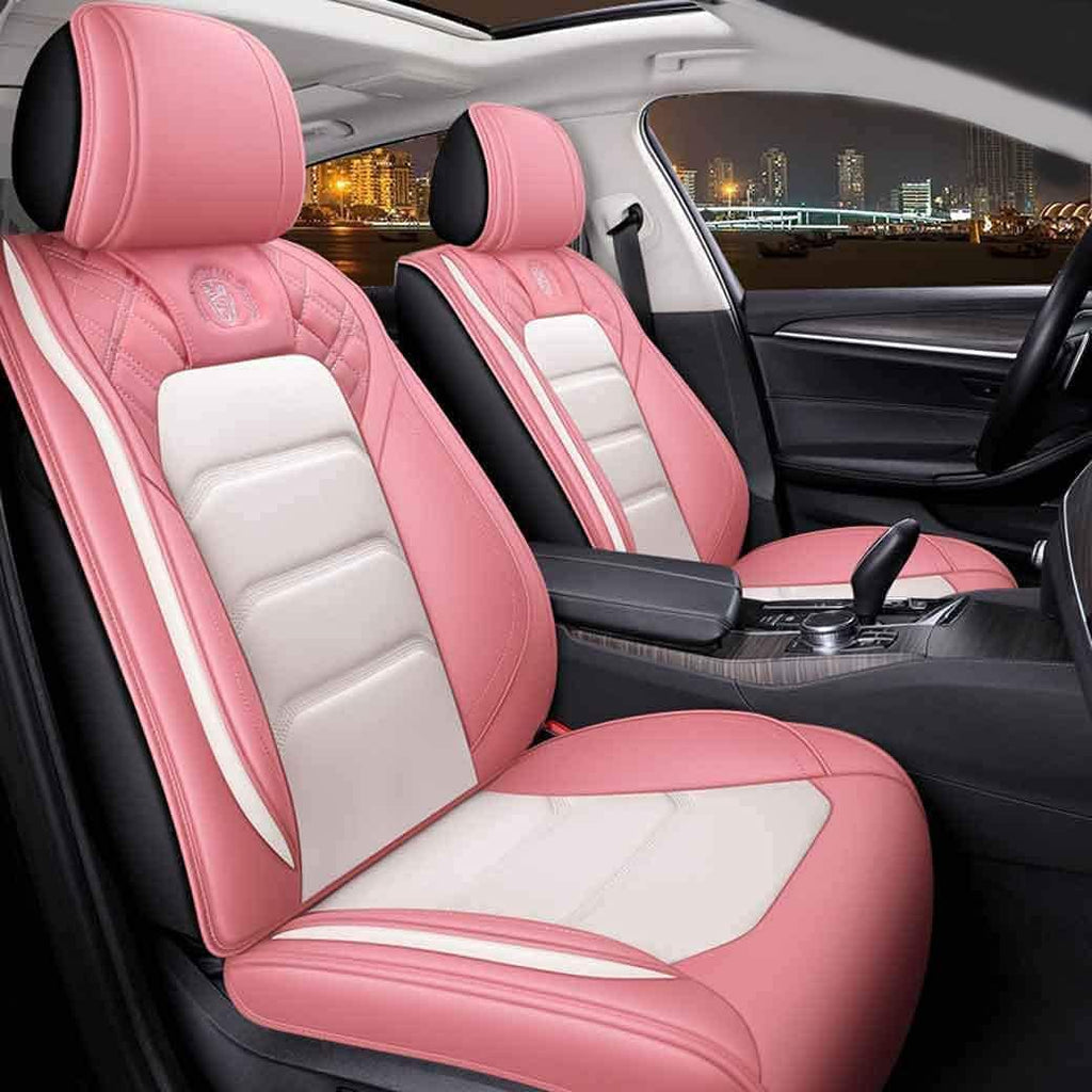 Leather Car Seat Covers 5 Seats Full Set Black Pink Q613675