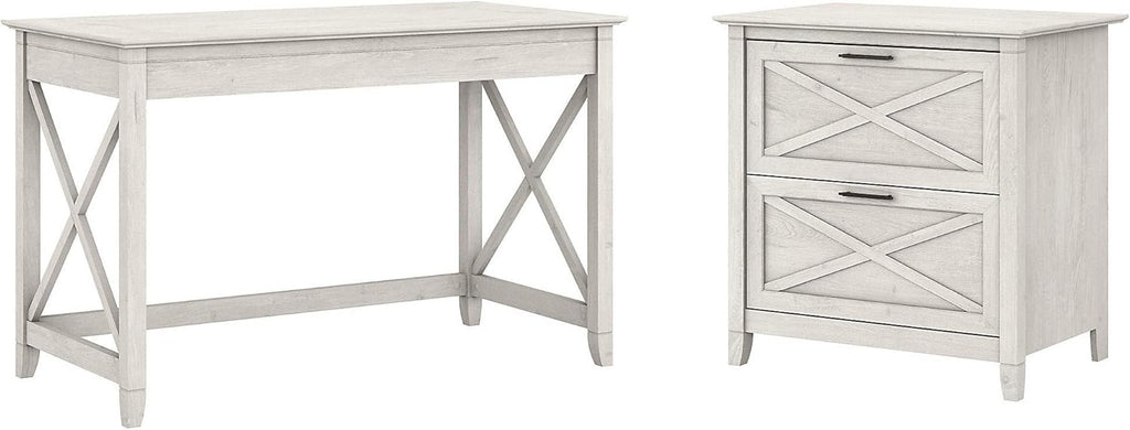 Linen White Oak Writing Desk with File Cabinet P37890