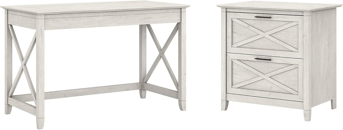 Linen White Oak Writing Desk with File Cabinet P37890