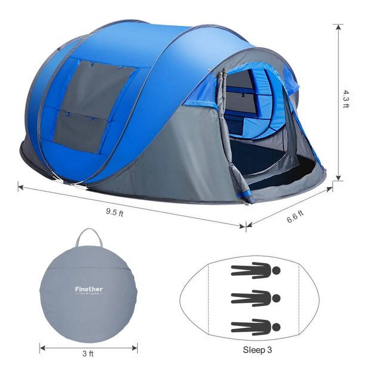 4 Person Pop up Tent Waterproof 2 Doors Q64023