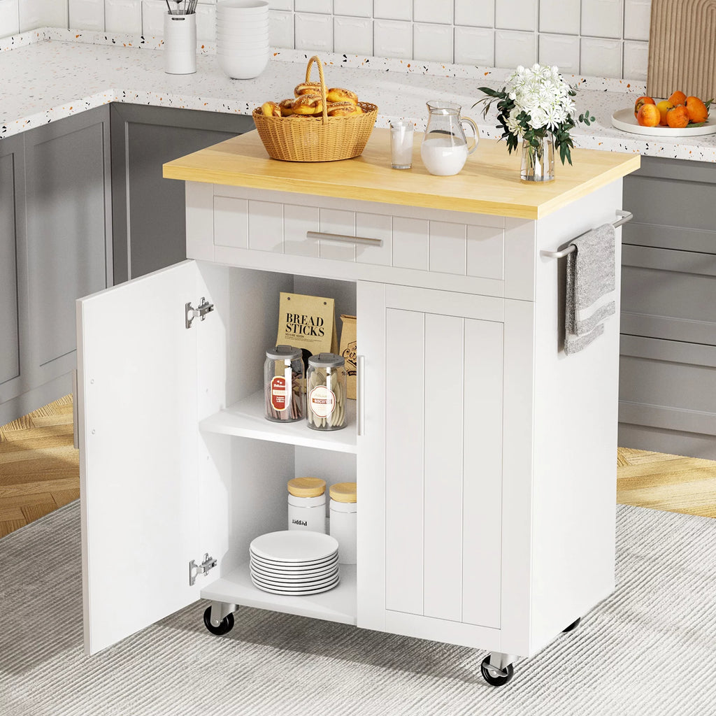 White Kitchen Island with Storage W6407