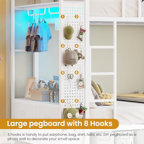 White Metal Twin Over Twin Bunk Bed with 4 Storage Drawers A7263