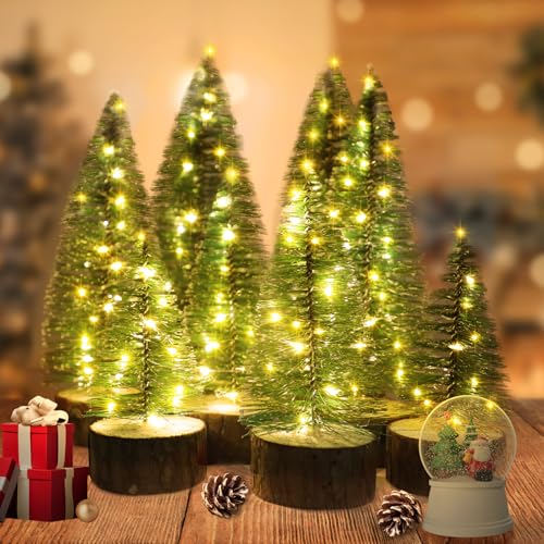 4 PCS Mini Artificial Christmas Trees with LED String Lights I6966