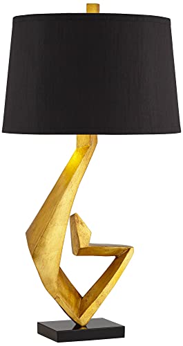 28.5" Tall Gold Leaf Metal Table Lamp with Black Fabric Shade O947113