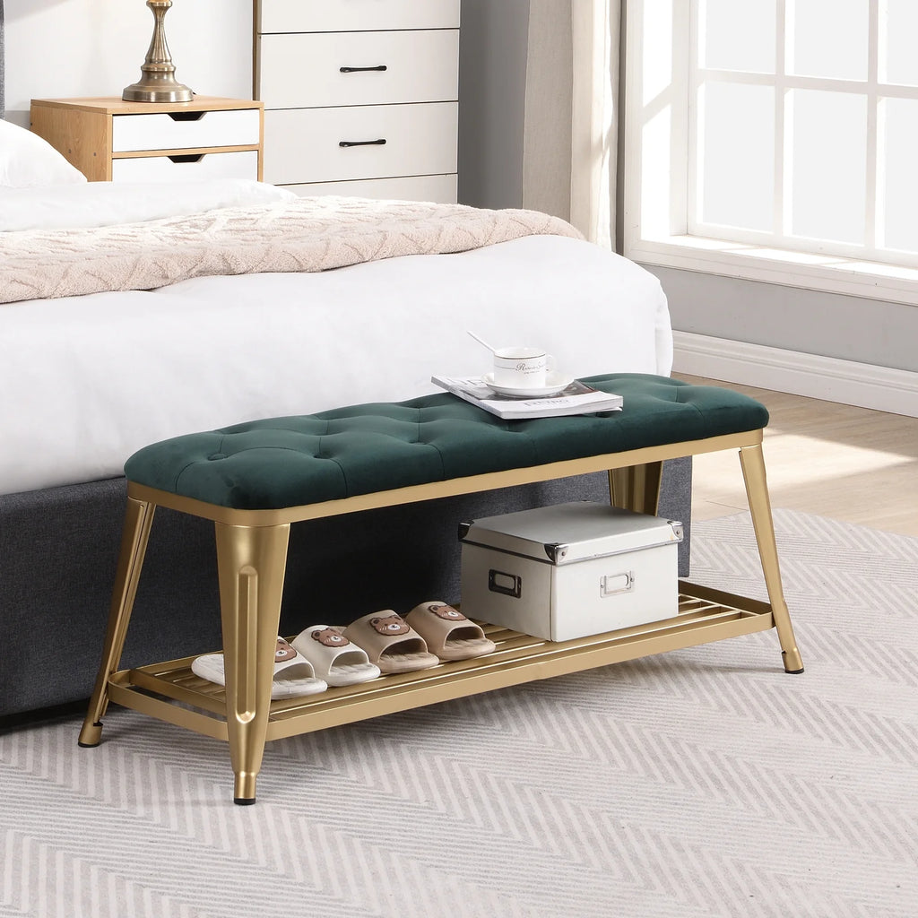 Shoe Storage Bench with Velvet Seat and Gold Legs P12579